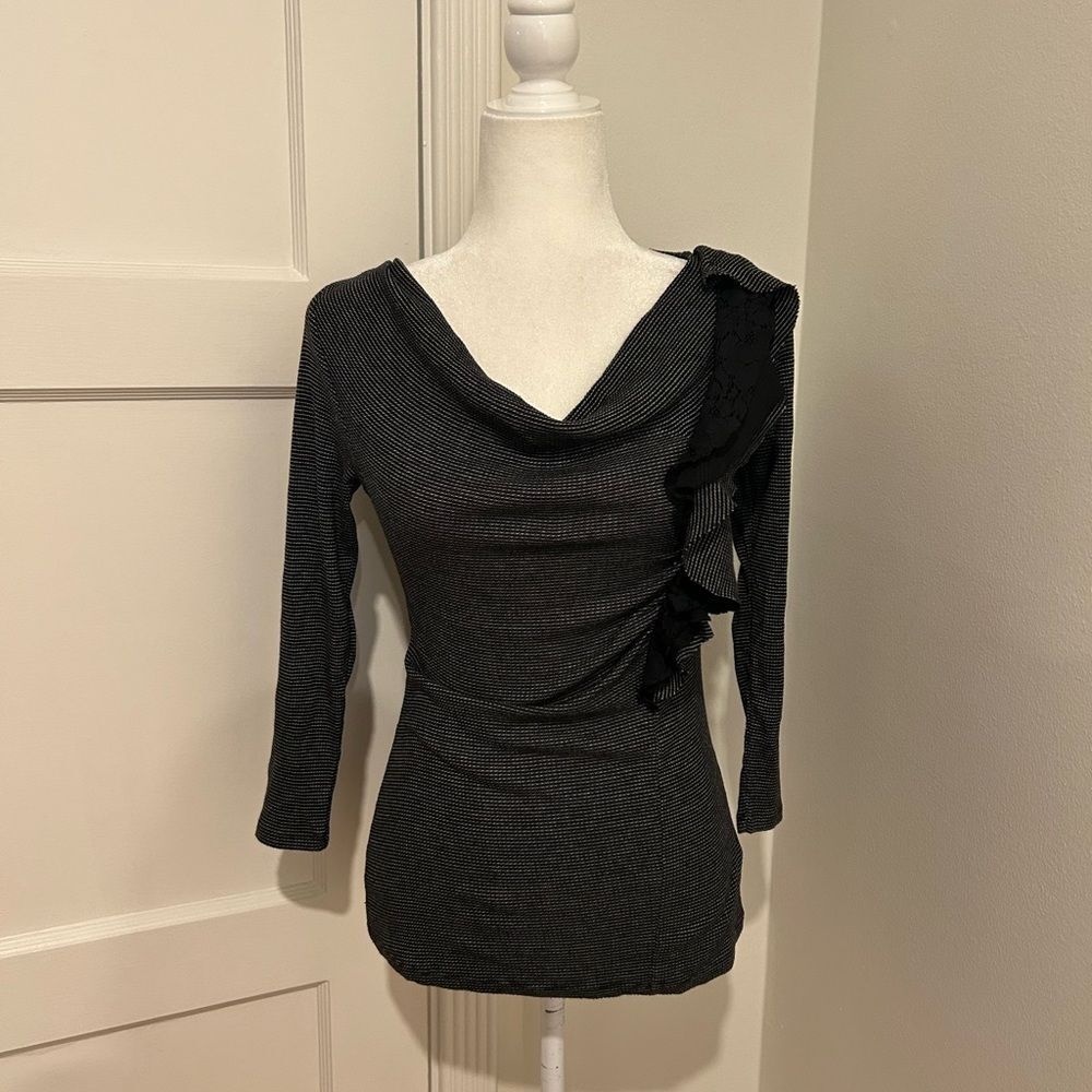 Deletta Black and White Striped Top with Lace Detail
